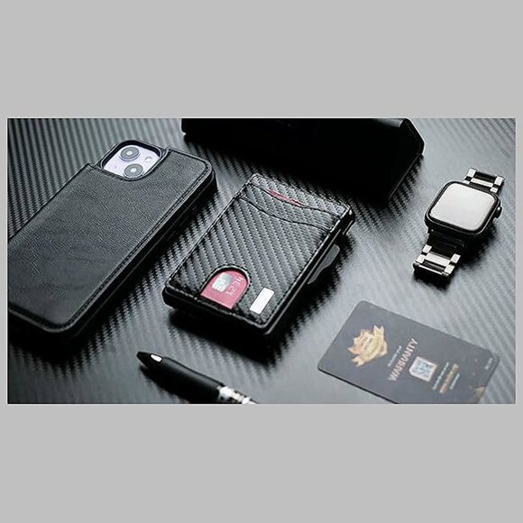 Wallet for Men - with Money Clip Slim Leather Slots , Black - Picture 7 of 8